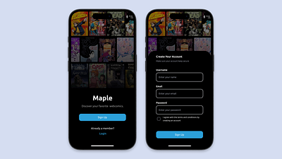 Maple Comics App Login branding ui ux