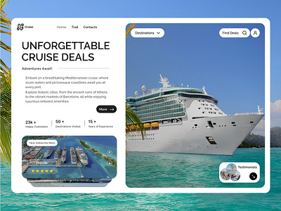 Cruise deals app landingpage site travel ui website