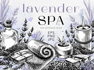 SPA lavender line-art graphic sketch