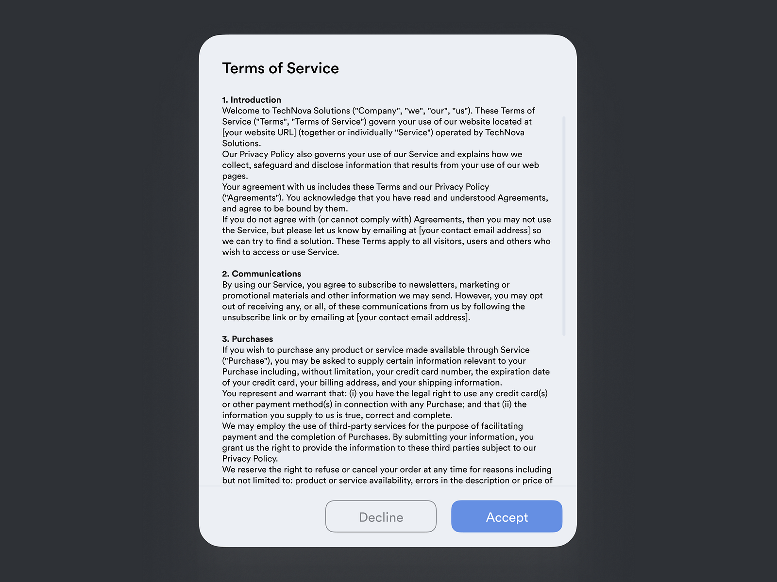 Daily UI 089 - Terms of Service by Cullen McGlynn on Dribbble