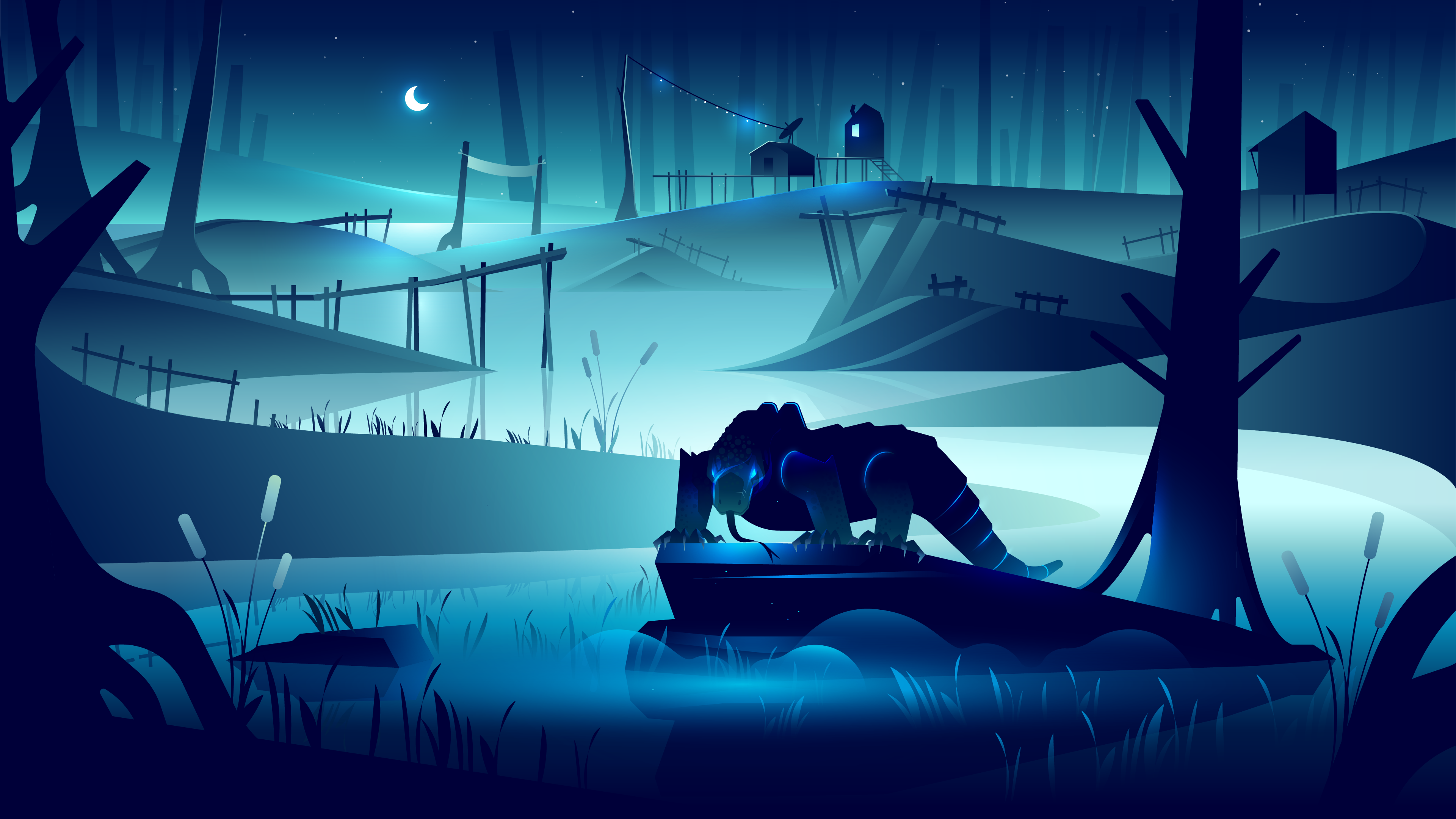 🦎SZZZSss animal character cyber dragon illustration komodo landscape punk robot swamp vector