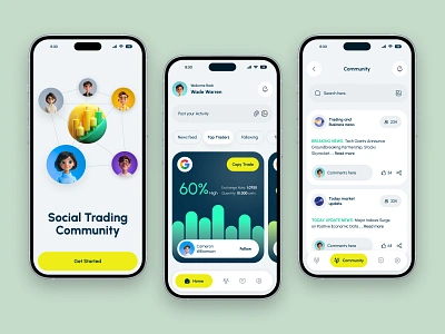 Social Trading Community App app design community community app design exchange feed finance fintech investments mobile app mobile app design news social social app social community splash screen trading trading app ui user experience