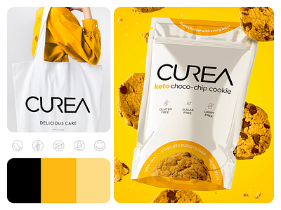 Visual Identity for Curea branding cookies design graphic design logo modern packaging vibrant visual identity yellow