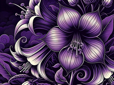 Velvet Nightshade by Aravind Reddy Tarugu aravind art botanical captivating curves dark design detailed elegance floral graceful illustration mysterious nightshade purple reddy shadow tarugu twilight vector