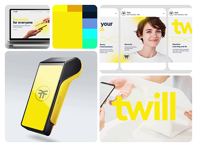 Visual Identity for Twill branding brigth design graphic design logo modern payments visual identity yellow