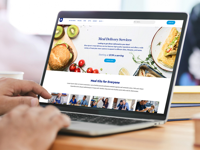 Blue Apron Meal Delivery Services Page blue apron branding graphic design seo design templates ui