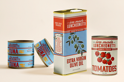 Luncheonette Food Packaging Branding branding can design canned food cans fish packaging food branding food packaging los angeles olive oil packaging design restaurant retro sardine tomato tuna vintage vintage design vintage packaging vintage restaurant wes anderson