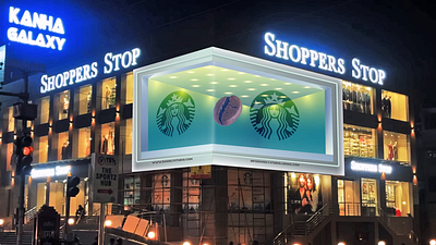 Starbucks Exclusive 3D Billboard 3d 3dbillboard animation branding doodlystudio graphic design innovativeadvertising kanpur logo motion graphics shoppersstop starbucks