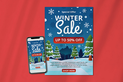 Winter Christmas Sale Poster animation brochure christmas sale flat illustration flyer poster sale poster winter poster winter sale