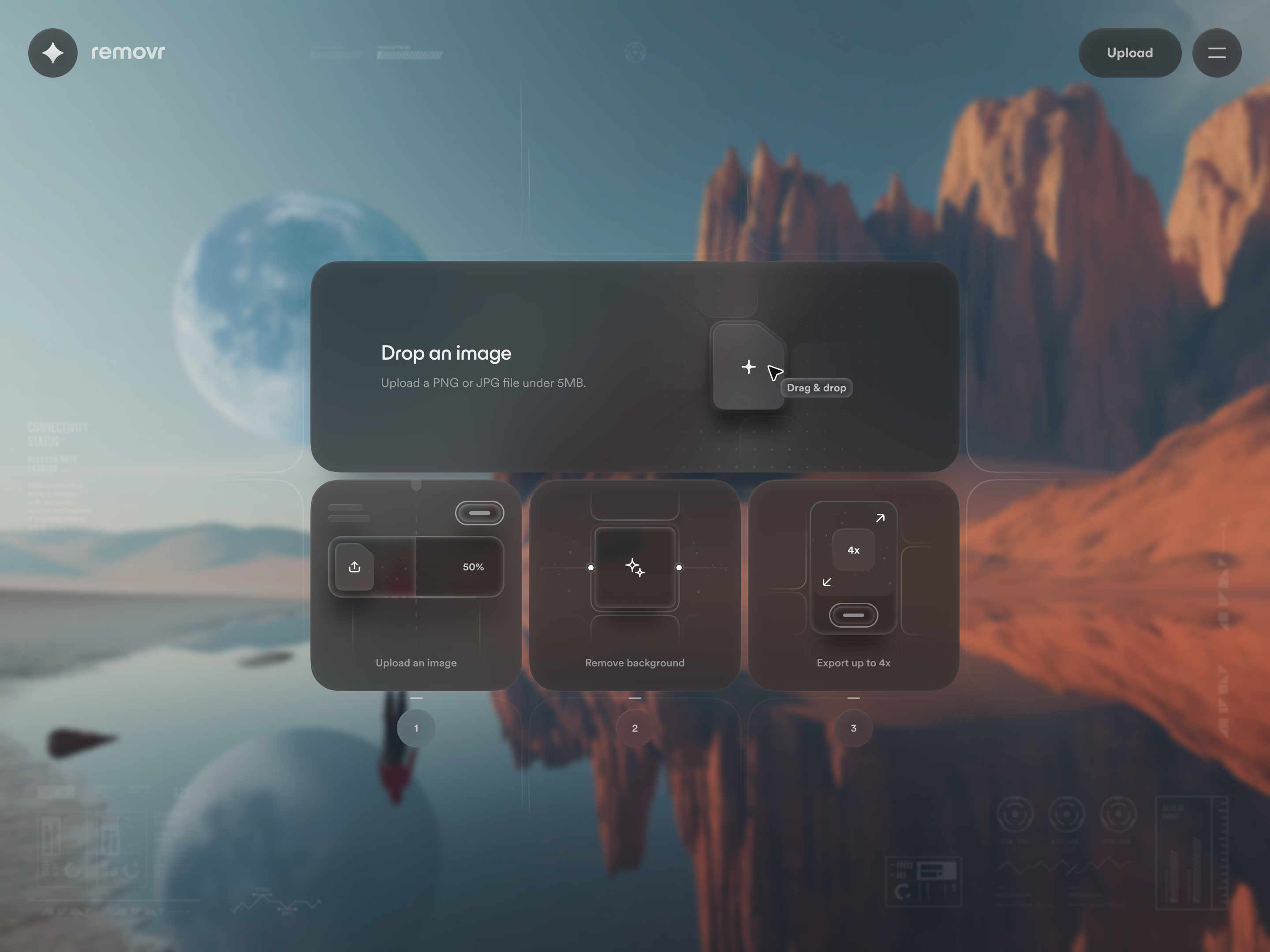 Removr ✨ ai ai generator background bento bento cards bento design clean glass illustration minimal remove background removr tranmautritam ui ui design ui8 ux ux design web web design