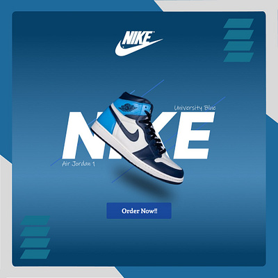 Simple poster design of NIKE shoes Air Jordan 1| University Blue branding graphic design