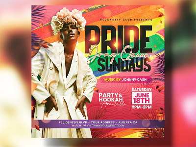 Pride Month Flyer Template PSD club dj flyer graphic design ig post lgbtq party pride pride flyer pride month psd psd template redsanity template