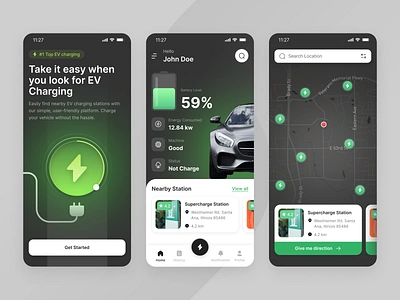 EV Charging App app app design car charging charging app design electric electric car electric vehicle ev ev charging figma green illustration mobile station tesla ui ui design ui ux