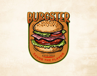 Burgster Vintage Hand-Drawn Logo Design. badge design badge logo badges branding burger design food food logo graphic design illustration logo vector