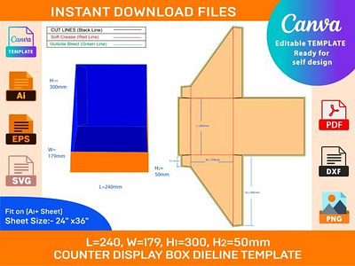 Counter Display Box Dieline Template 3d box box die cut branding design dieline illustration logo packaging packaging design size ui vector