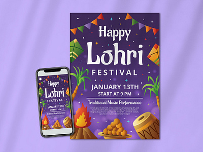 Happy Lohri Festival Day Poster brochure culture poster event poster festival poster flat illustration flyer graphic template lohri poster poster template