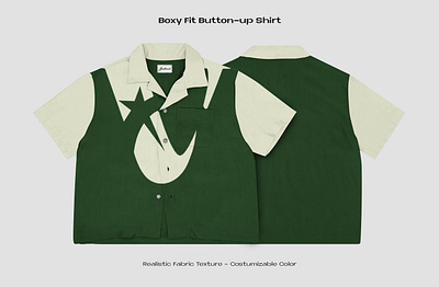BOXY FIT BUTTON-UP SHIRT MOCKUP boxy fit shirt boxyfit button up shirt psd mockup realistic mockup shirt mockup
