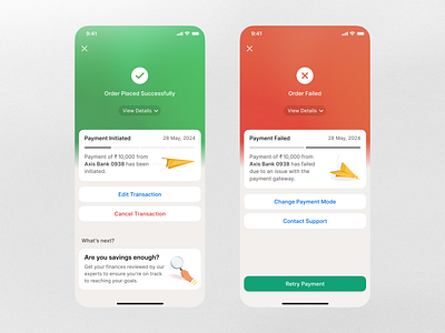 Order Status Screen 🚥 failed investment light mode order payment retry status success transaction