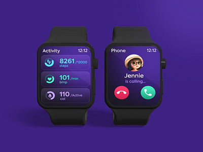 Smart Watch UI Design activity ui apple watch augmented reality branding graphic design illustration purple smart watch social media ui vector watch design