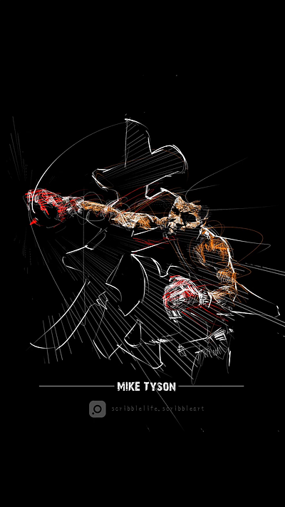 Mike Tyson Power Punch - Scribble Art with Chinese Character "Ty creative drawing