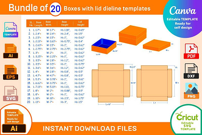 Lid and Base 20 Boxes Dieline Templates Design box box die cut branding design dieline illustration packaging packaging design vector