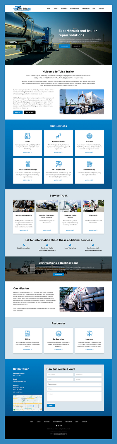 Tulsa Trailer // Web Design emergency service on site repair service company tire trailer truck truck repair web design