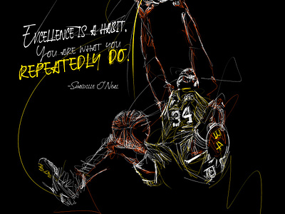 Shaquille O'Neal Dunk - Scribble Art with Inspirational Quote basketball fast sketch nba scribble art scribble sketch scribbling shaq slam dunk