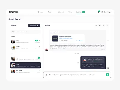 Investment app. Deal room page