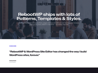 RebootWP WordPress Block Theme Demo block them design freebie fse full site editing rebootwp theme ui web design wordpress wordpress theme