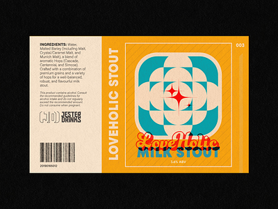 Loveholic Milk Stout 1970s 2d beer beverage branding can design drinks happy identity illustrator label packaging retro vintage