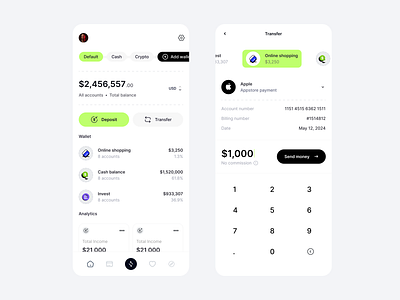 Finance Management App app banking clean crypto design expense fintech income invesment management minimal mobile money payment receive send trading transfer ui wallet