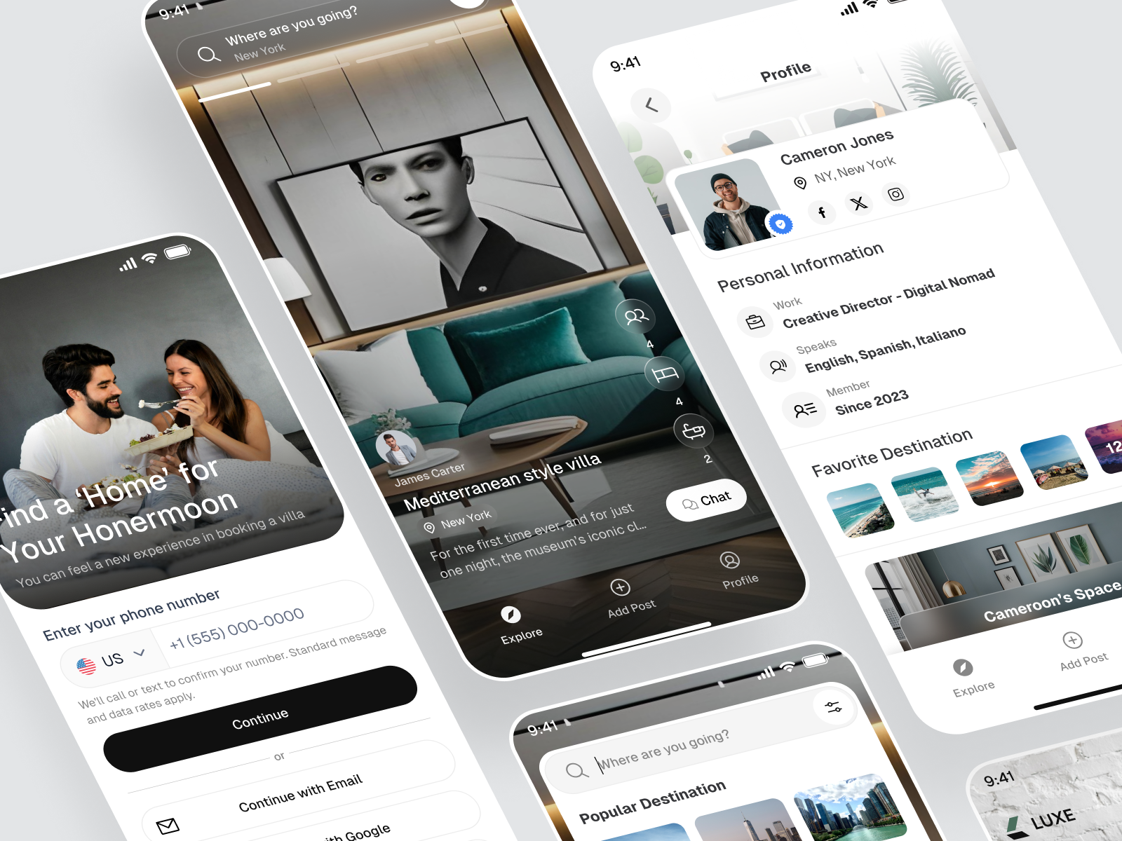 Luxe - Travel Booking App airnbn apartment booking app design interior destination flight app furniture app hotel booking itinerary app journey plan mobile app tour travel travel app travel city guide travel planner travel post trip planner vacation villa
