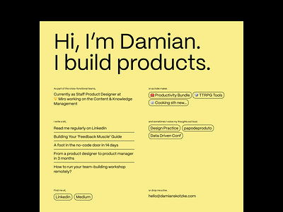 My website: DamianSkotzke.com branding cv landing minimal modern personal portfolio profile simple webiste yellow