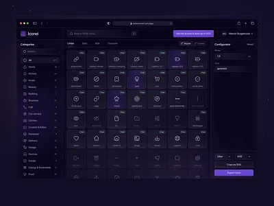 Iconei library - main view app application bold icons clean design essential icon icon icon design icon library icon pack icon set iconography icons icons app library linear icons ui uiux ux web app