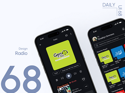 Day 68: Radio audio player daily ui challenge fm radio app design mobile app design ui ui design ux