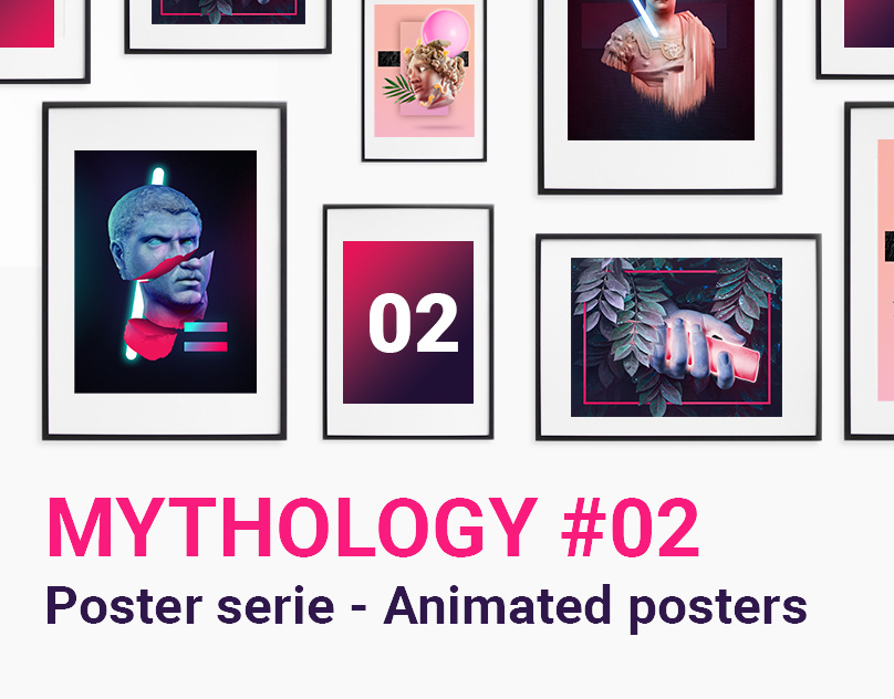 Mythology #02 animated poster gradient graphic design greek history motion motion graphics mythology neon poster print sculpture vaporwave