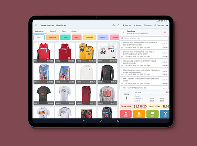 Retail POS system cart cashier categories credit discounts ecommerce item jersey menu order payment point of sale pos retail shopping transaction ui uiux ux