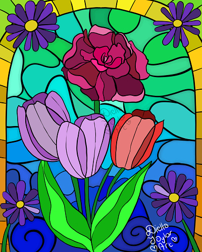 Stained Glass Flowers I digital art digital illustration stained glass