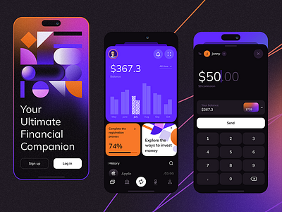 Finance mobile app app design figma graphic design typography ui uiux ux