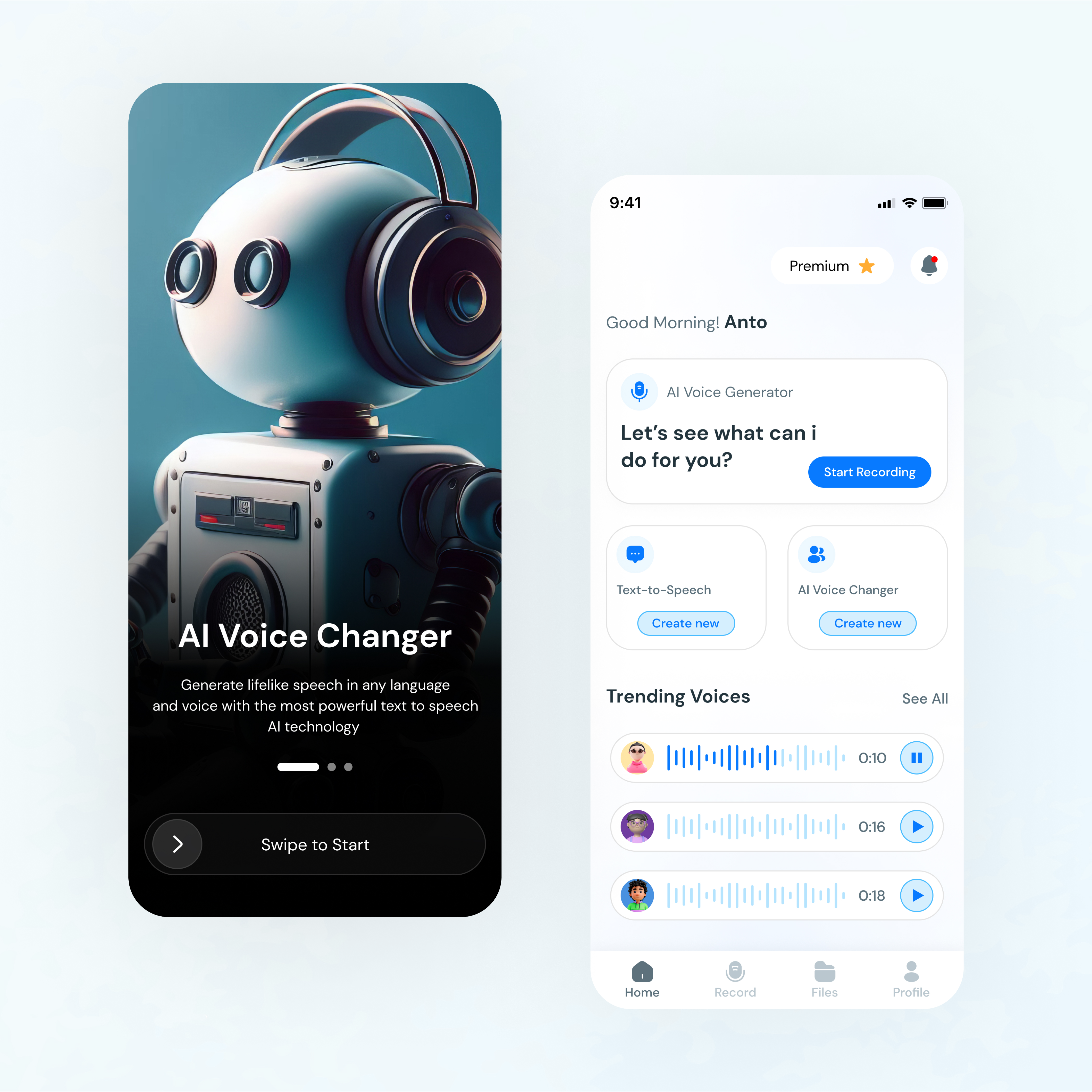 AI Voice Generator App application branding dashboard design design graphic design inter interaction design landing page logo ui