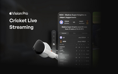 Cricket Streaming UI for Apple Vision Pro apple vision pro ar augmented reality cricket design interface sports streaming ui ui design ux virtual reality vr