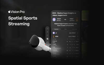 Spatial Sports Streaming for Apple Vision Pro apple vision pro ar augmented reality cricket design interface sports streaming ui ui design ux virtual reality vr