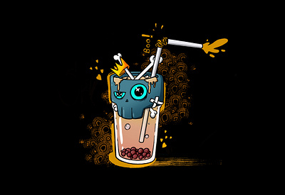 skull theme boba tea! doodle graphic design illustration logo quirkyart