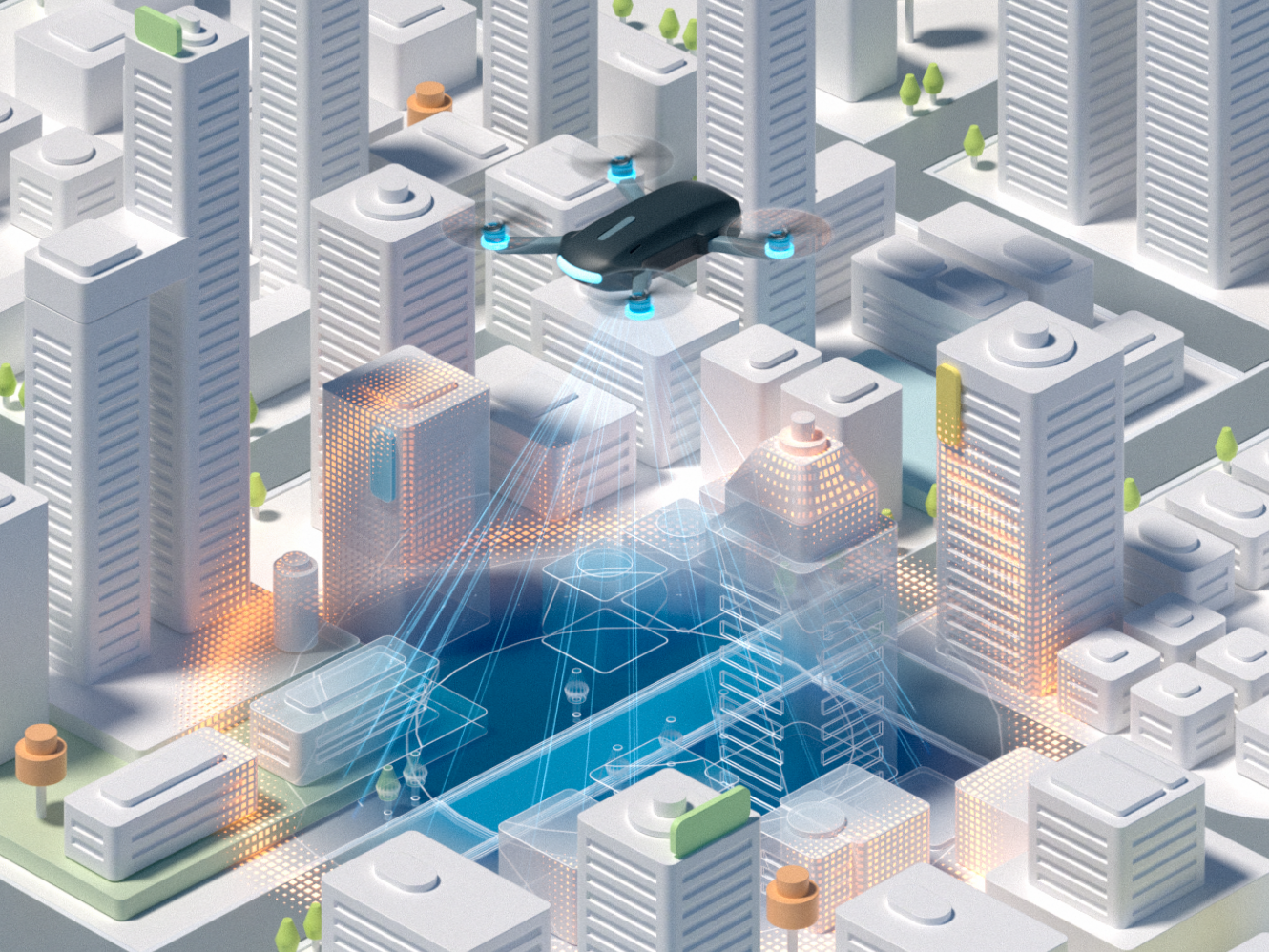 Drone scanning generates 3D data animation 3d airplane animation architecture automatic beam building c4d city drone dynamic graphic design intelligent interface motion graphics octane scanning technology ui web