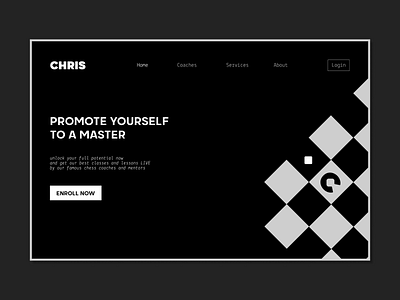 CHRIS - Chess Coaching UI black and white brand branding chess graphic design landing page logo school ui web