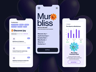 Murobliss Responsive animation creativedesign dashboarddesign figma landing page mindfulness mobiledesign responsivedesign uiux userexperience web webdesign wellbeing