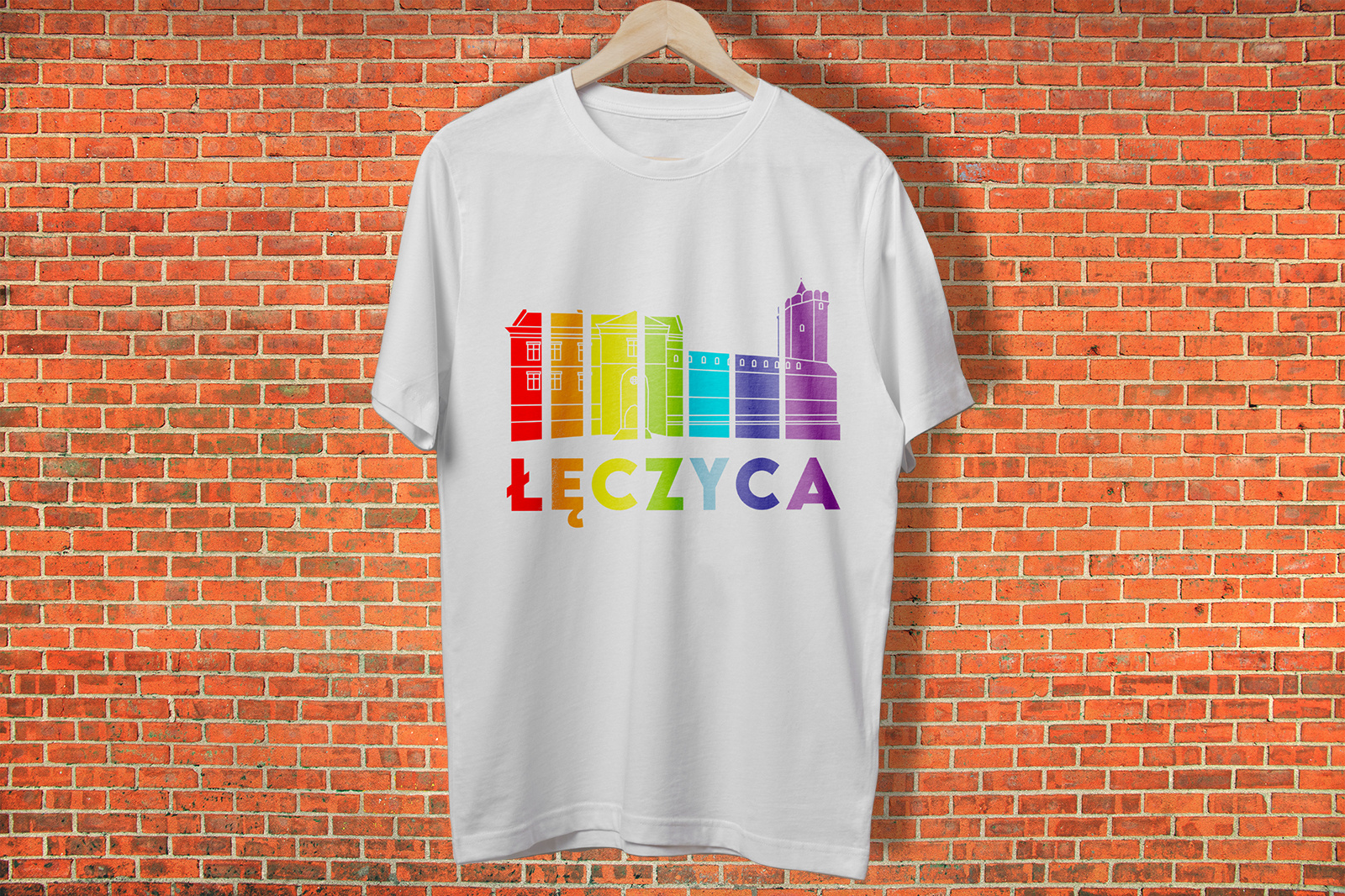 Leczyca City promotion t-shirt branding castle city clothes graphic design mockup rainbow shirt t shirt