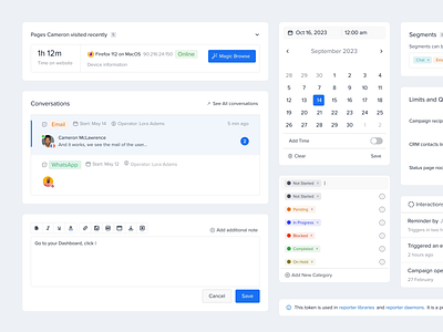 Crisp CRM – Flexible Modules calendar component library conversations crm platform design systems flexibility flexible design system modularity module system product design tags