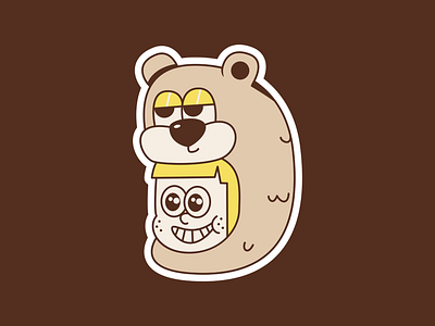 Bear Beanie Mascot 🐻 bear brown chocolate design fun girl hat illustration logo masha retro sticker yellow
