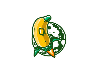 fun rocket banana art banana cartoon colorful doodle flat food fun galaxy icon logo moon rocket simple space sticker style vector